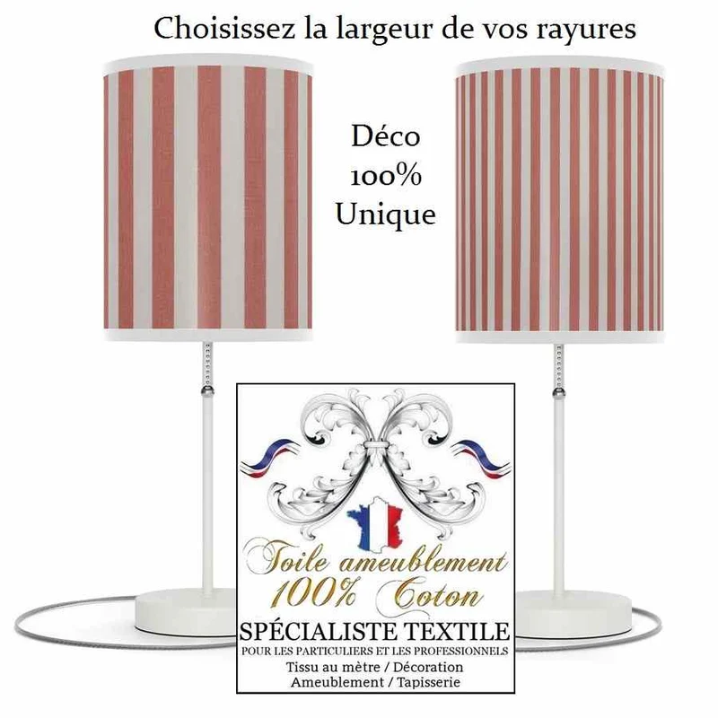 Toile tapissier ameublement tissu Coton rayures orange papaye au mètre rideau abat jour