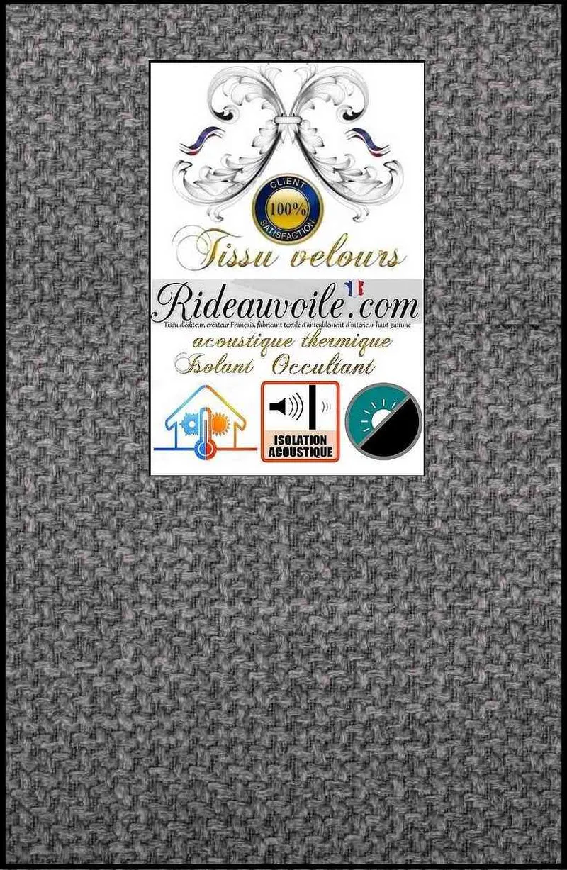 Tissu ameublement gris Occultant isolant thermique Acoustique jacquard velours