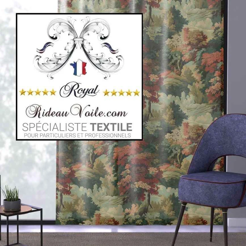 Tissu ameublement tapisserie paysage proantic Gobelin vintage au mètre rideau