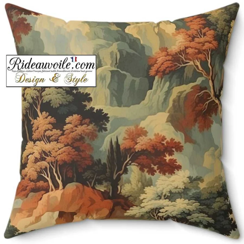 Tissu ameublement tapisserie paysage arboré style Gobelin vintage au mètre rideau