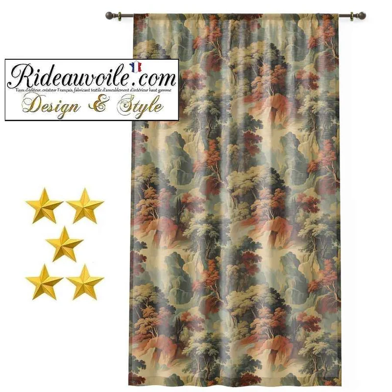 Tissu ameublement tapisserie paysage arboré style Gobelin vintage au mètre rideau