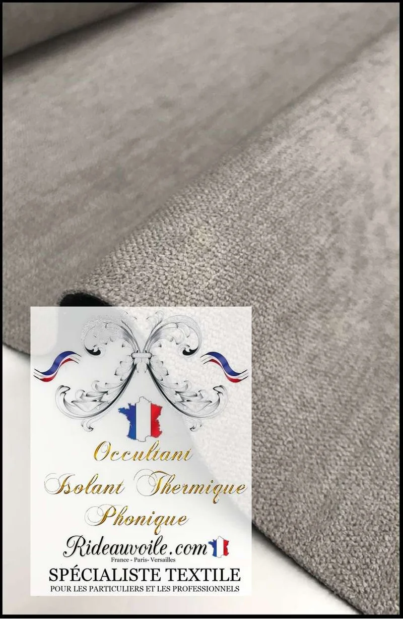 Tissu ameublement isolation thermique phonique occultant gris mètre rideau