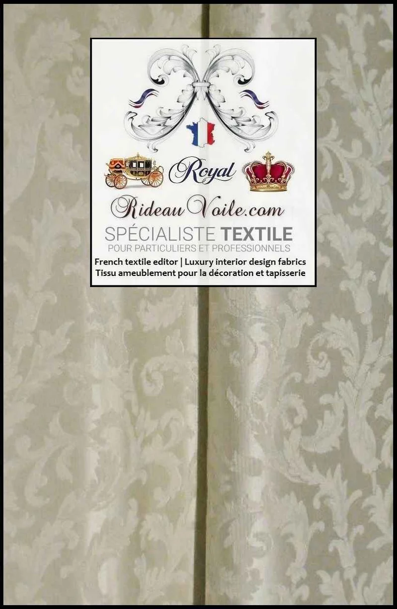 Tissu Jacquard Baroque Ivoire ameublement Damasco satin mètre largeur 330cm