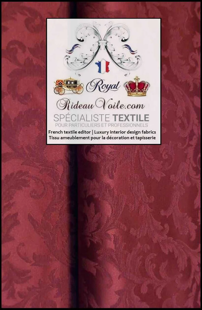 Tissu Jacquard Baroque Bordeaux ameublement Damasco mètre largeur 330cm