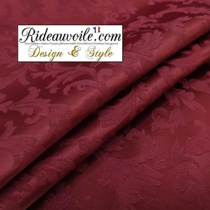 Tissu Jacquard Baroque Bordeaux ameublement Damasco mètre largeur 330cm