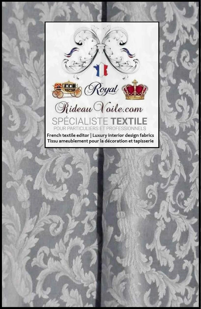 Tissu ameublement Damasco Gris mètre grande largeur 330cm Jacquard Baroque