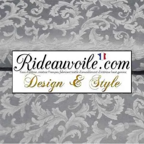 Tissu ameublement Damasco Gris mètre grande largeur 330cm Jacquard Baroque