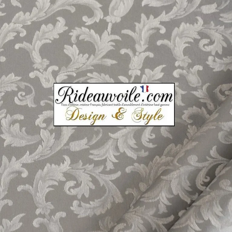 Tissu ameublement Damasco Gris mètre grande largeur 330cm Jacquard Baroque