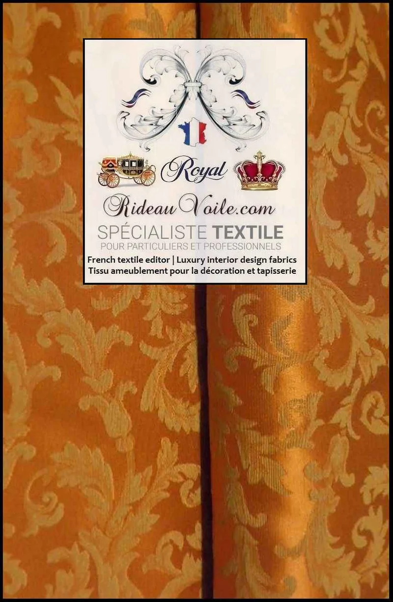 Tissu Damasco satin Orange mètre grande largeur 330cm Jacquard Baroque rideau