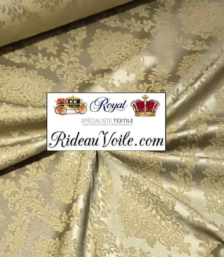 Tissu ameublement Jacquard Damasco mètre 280cm Baroque Empire Or foncé