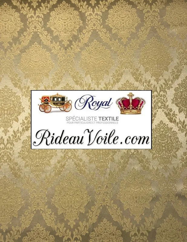 Tissu ameublement Jacquard Damasco mètre 280cm Baroque Empire Or foncé