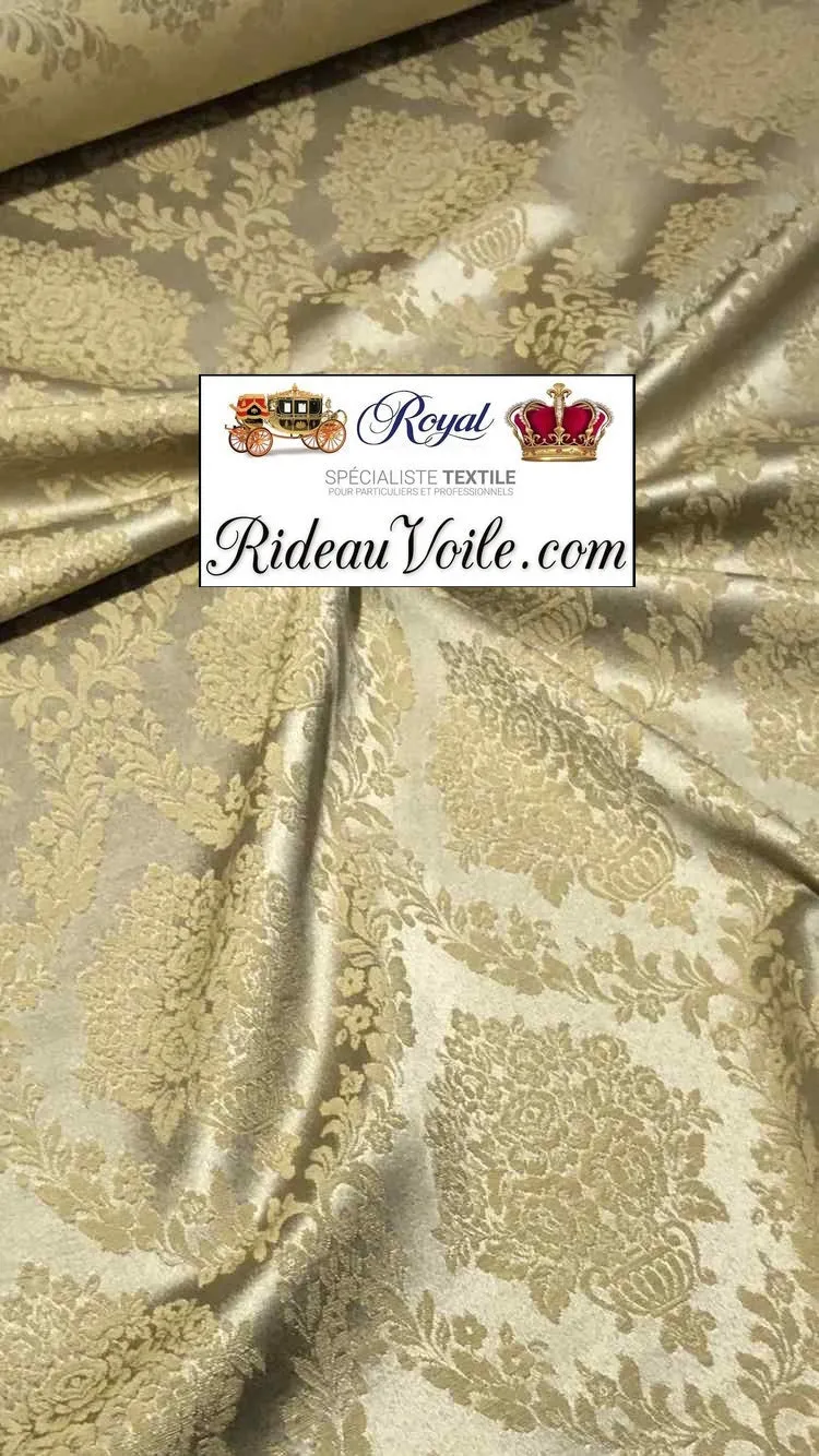 Tissu ameublement Jacquard Damasco mètre 280cm Baroque Empire Or foncé