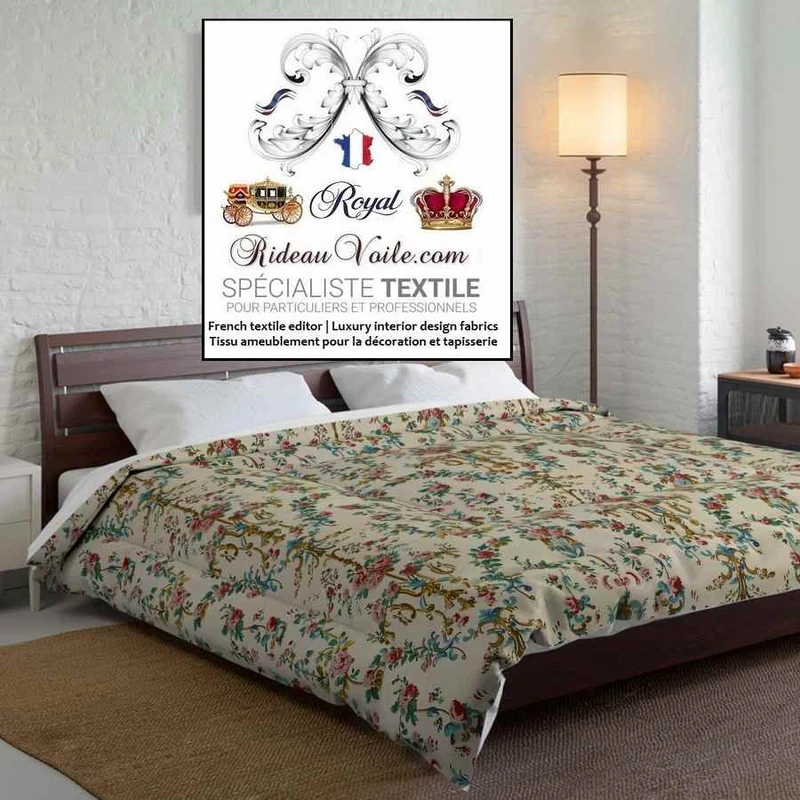 Tissu ignifuge non-feu imprimé M1 jacquard Baroque Rococo fond beige mètre rideau