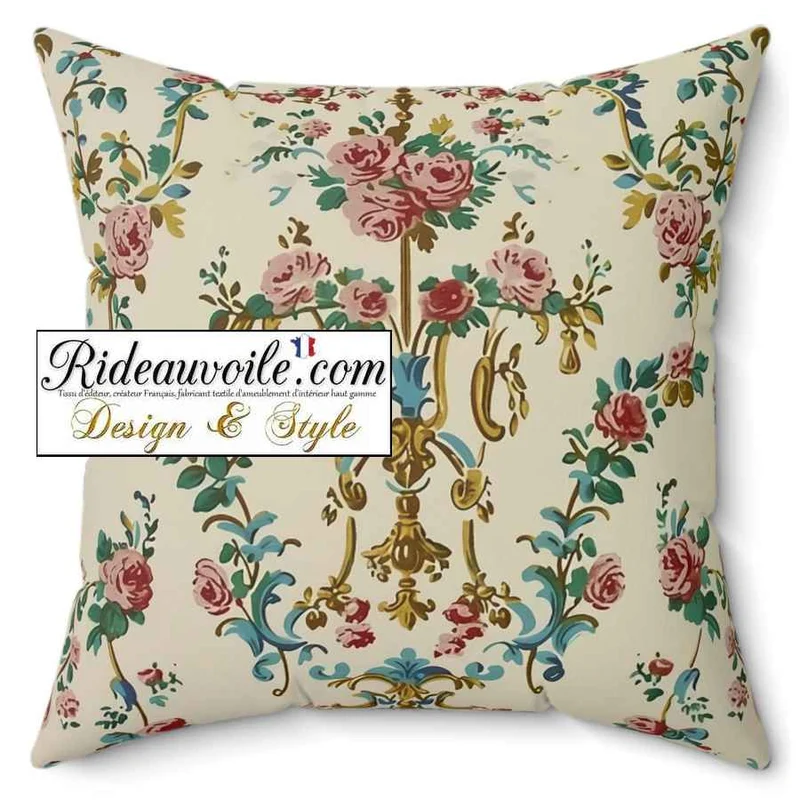 Tissu ameublement motif Baroque Rococo Marie-Antoinette floral beige mètre rideau