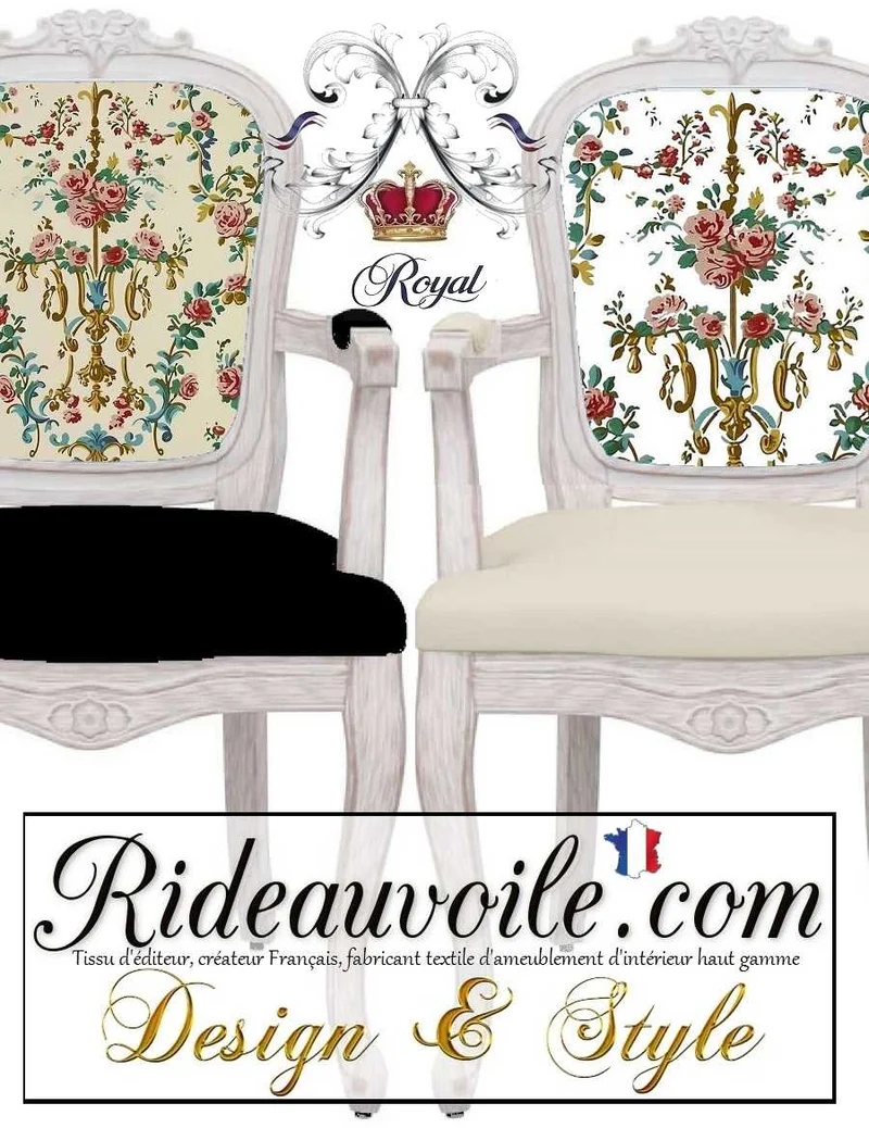 Tissu ameublement motif Baroque Rococo Marie-Antoinette floral beige mètre rideau