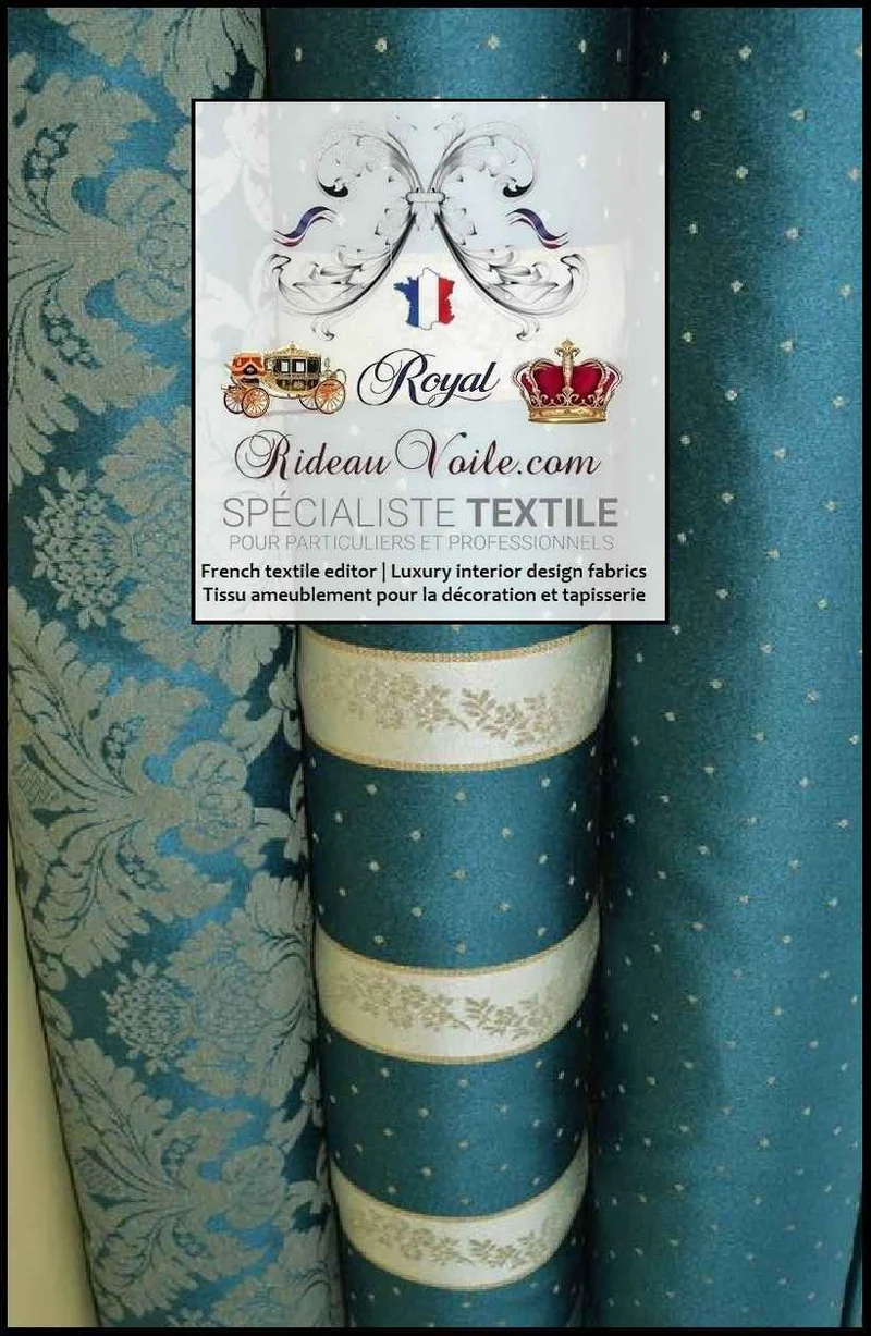 Tissu ameublement Jacquard bleu au mètre rayures Damasco Baroque rideau