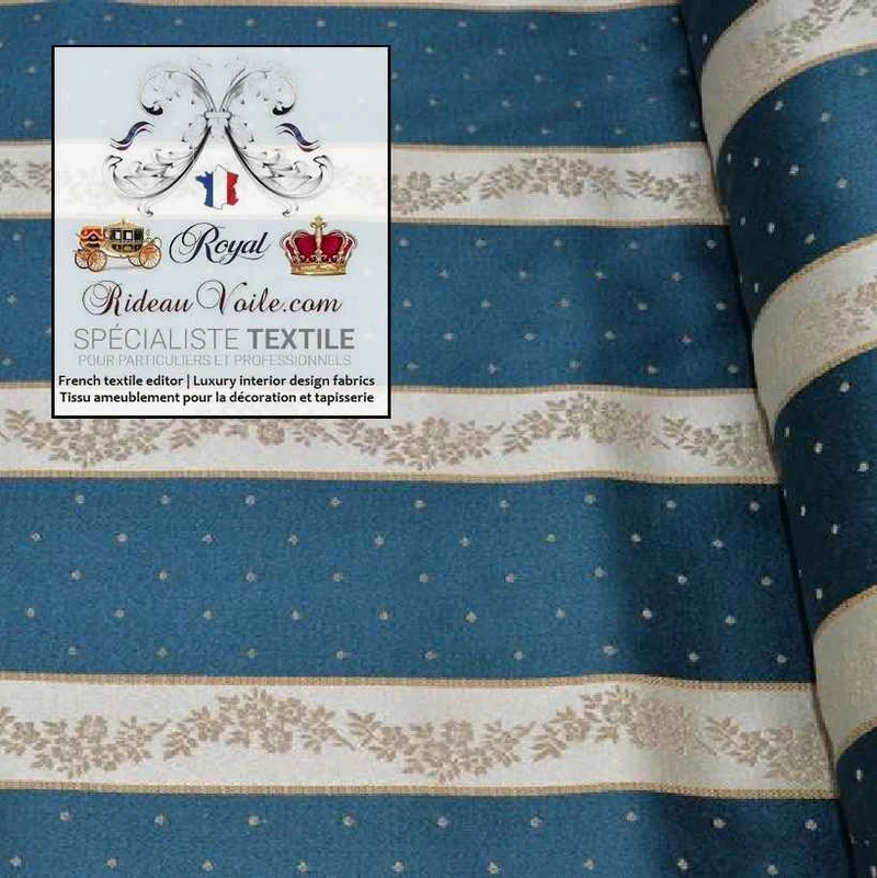 Tissu ameublement Jacquard bleu au mètre rayures Damasco Baroque rideau