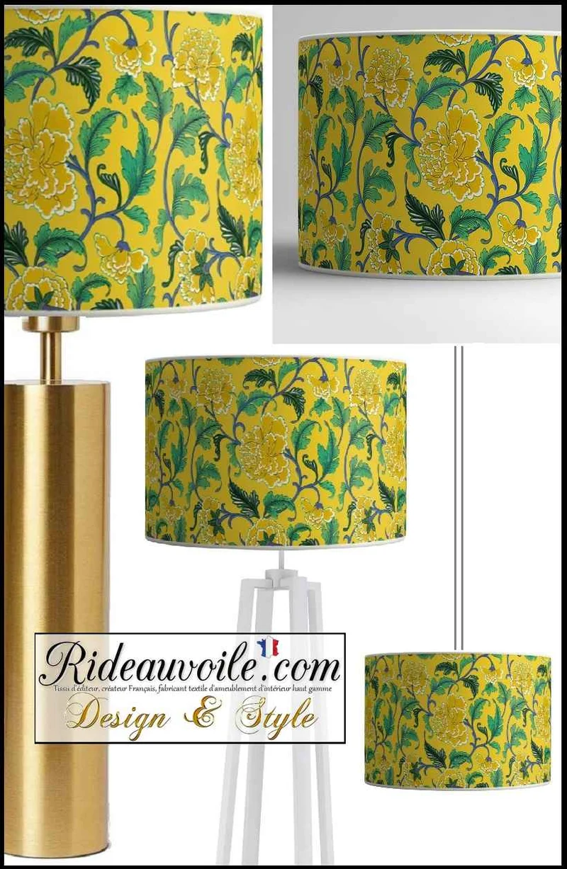 Abat-jour ornement floral bleu jaune Luminaire à suspendre & à poser sur mesure