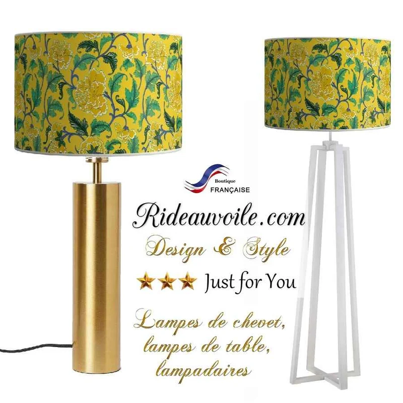Abat-jour ornement floral bleu jaune Luminaire à suspendre & à poser sur mesure