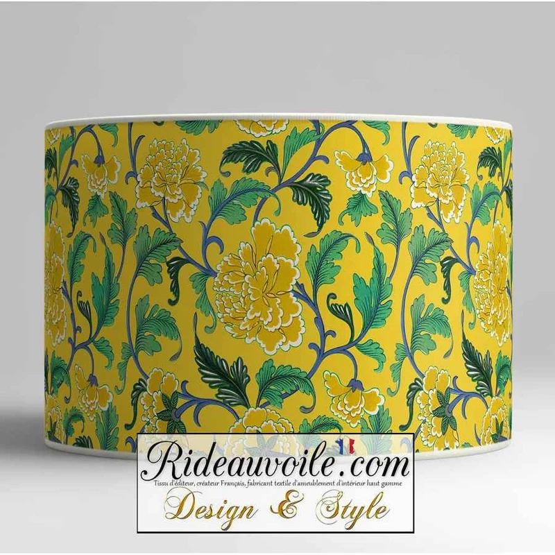 Abat-jour ornement floral bleu jaune Luminaire à suspendre & à poser sur mesure