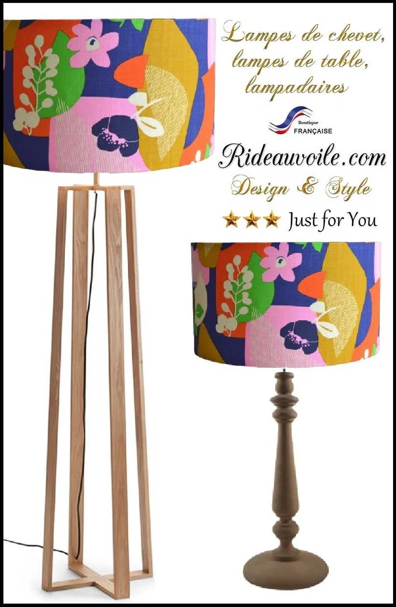 Boutique Luminaire sur mesure Abat-jour tissu coton motif floral rétro sur commande