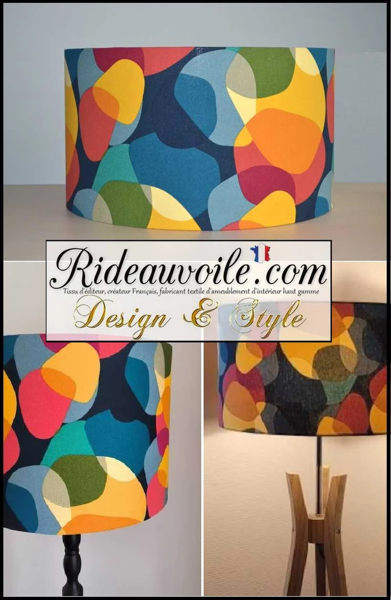 Luminaire sur mesure Abat-jour tissu coton motif art abstrait rétro coloré sur commande