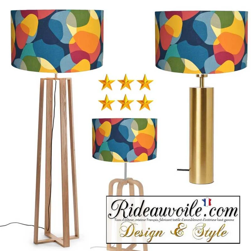 Luminaire sur mesure Abat-jour tissu coton motif art abstrait rétro coloré sur commande