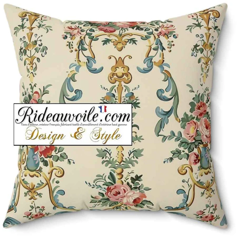 Tissu vintage IGNIFUGE ameublement M1 Rococo fleur Toile Jacquard floral mètre rideau