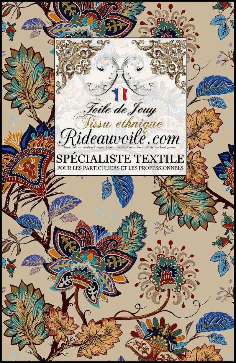 Tissu ameublement ethnique Toile de Jouy JAIPUR Batik Sari indien Paisley mètre