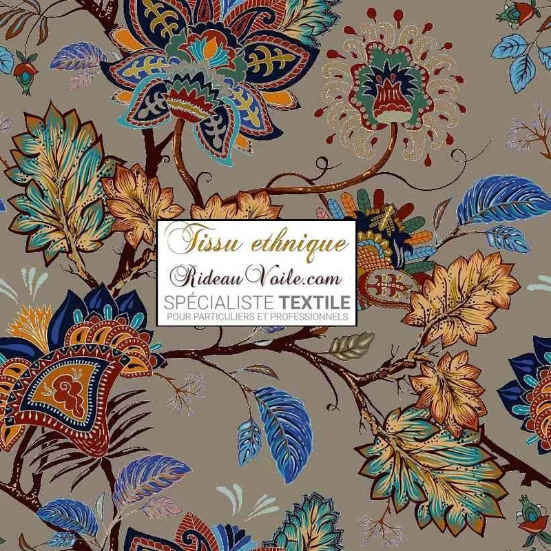 Tissus ameublement ethnique Toile de Jouy JAIPUR Batik Sari indien Paisley mètre