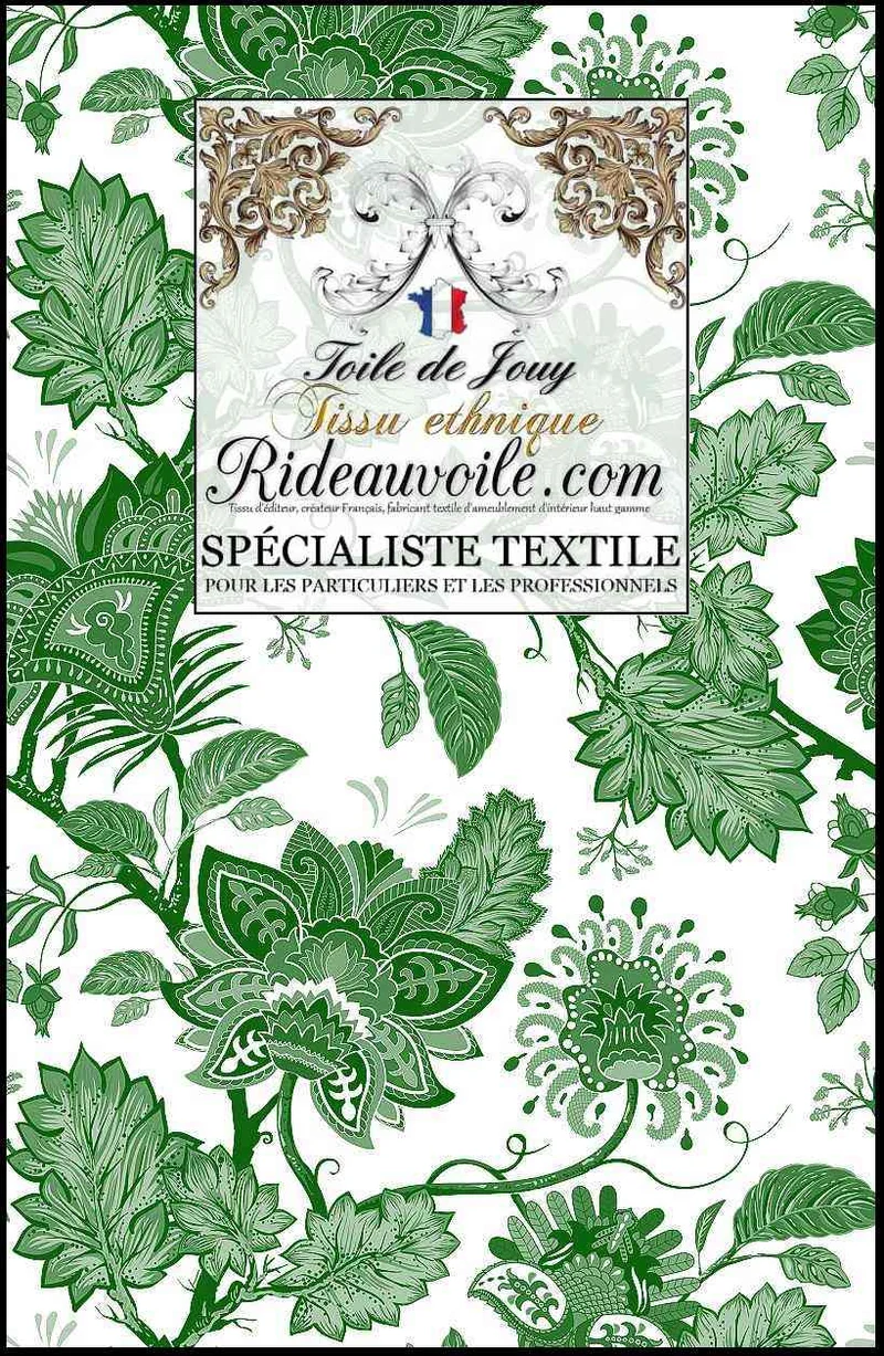 Imprimé Toile de Jouy JAIPUR Batik Paisley vert mètre | Editeur Tissus, Papiers Peints