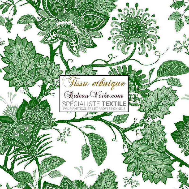 Imprimé Toile de Jouy JAIPUR Batik Paisley vert mètre | Editeur Tissus, Papiers Peints