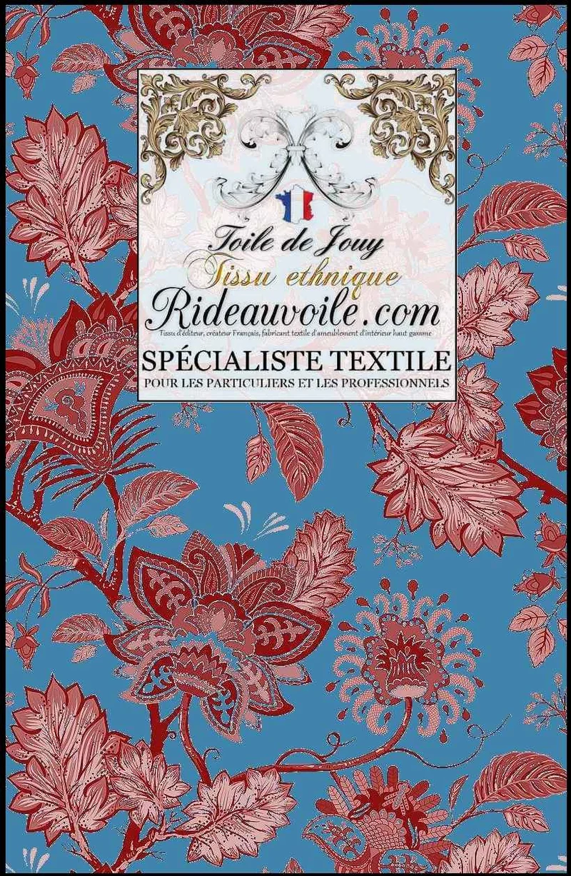 Editeur de Tissus, Papiers Peints motif Toile de Jouy JAIPUR Batik Paisley rouge mètre