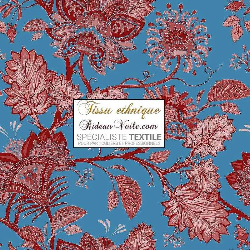 Editeur de Tissus, Papiers Peints motif Toile de Jouy JAIPUR Batik Paisley rouge mètre