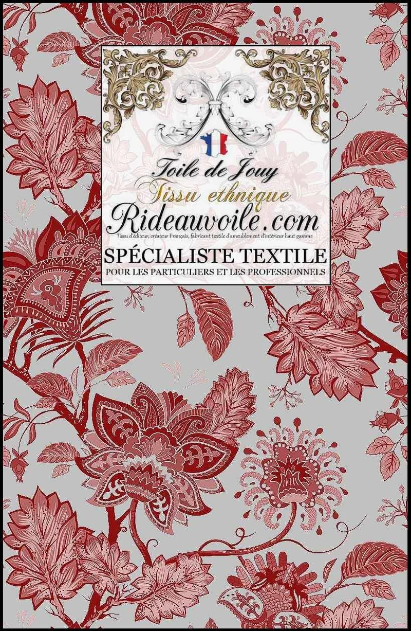 Éditeurs - Tissu d'ameublement motif Toile de Jouy JAIPUR Batik Paisley rouge mètre