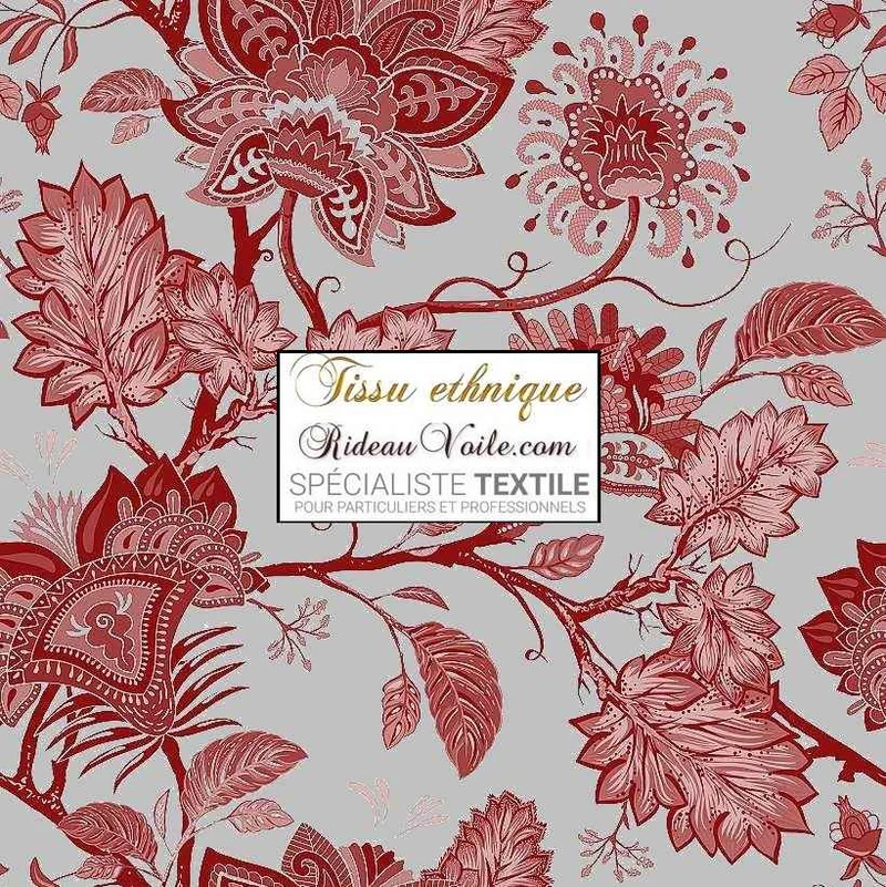 Éditeurs - Tissu d'ameublement motif Toile de Jouy JAIPUR Batik Paisley rouge mètre