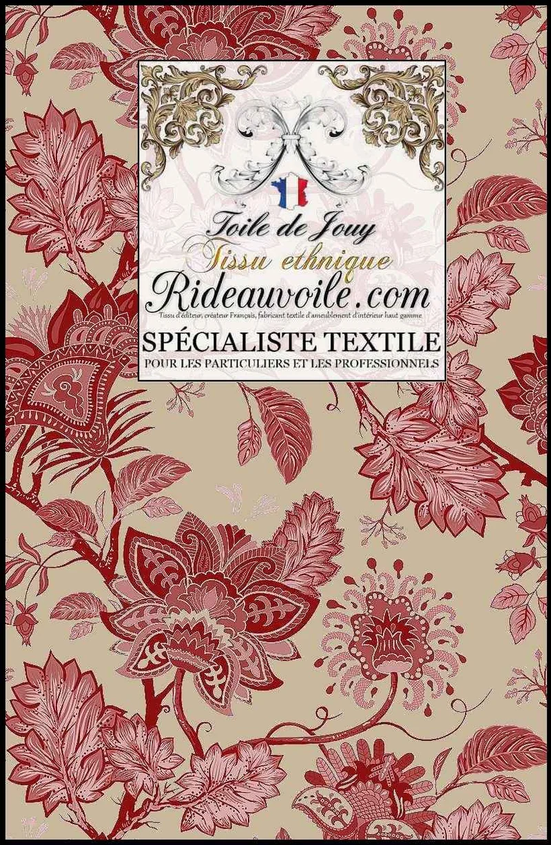 Comptoir français textile étoffes motif Toile de Jouy JAIPUR Batik Paisley rouge mètre