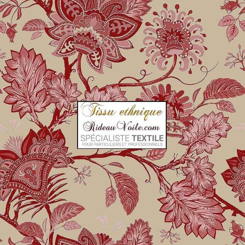 Comptoir français textile étoffes motif Toile de Jouy JAIPUR Batik Paisley rouge mètre