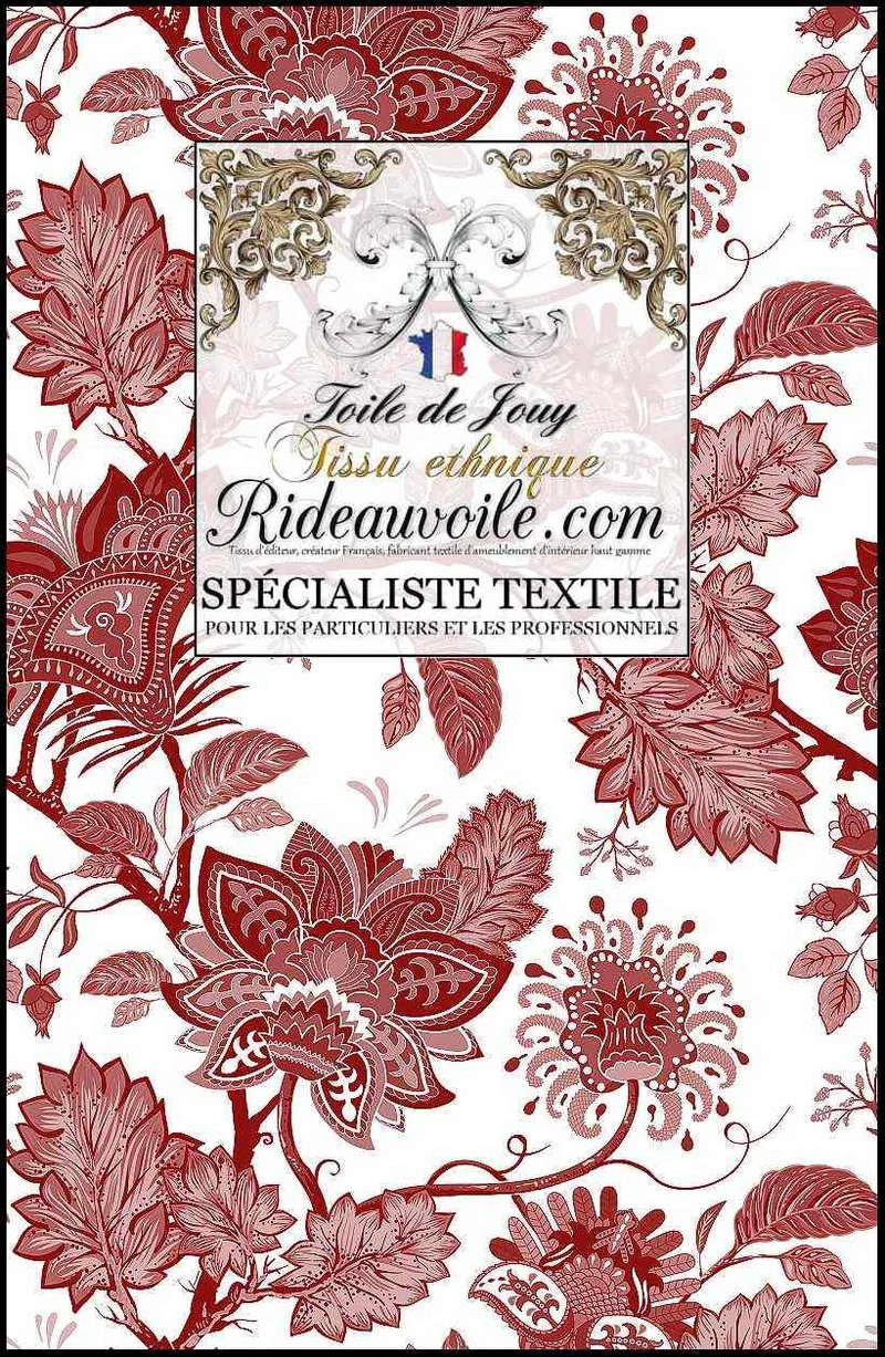 Éditeur textile français imprimé Toile de Jouy JAIPUR Batik Paisley rouge mètre