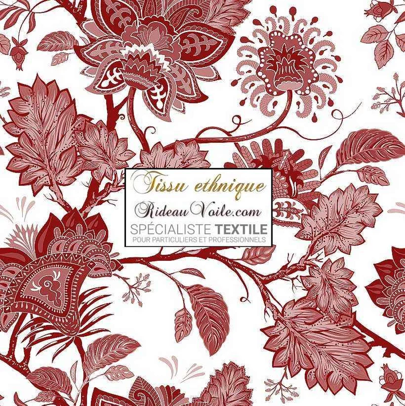 Éditeur textile français imprimé Toile de Jouy JAIPUR Batik Paisley rouge mètre