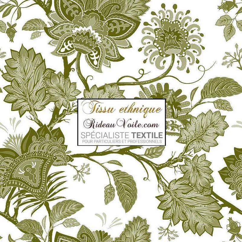Éditeur textile français professionnel Toile de Jouy JAIPUR Batik Paisley vert mètre