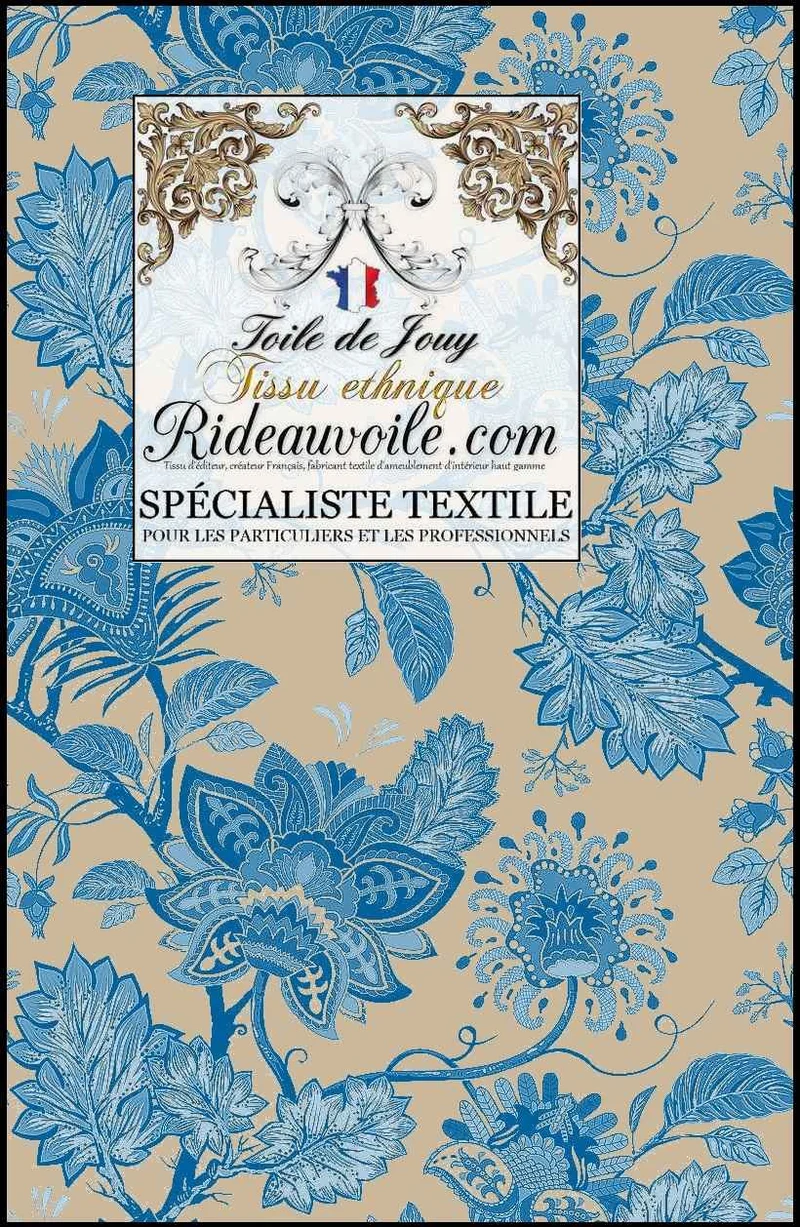 Toile de Jouy JAIPUR Batik Paisley bleu éditeur textile ameublement au mètre rideau