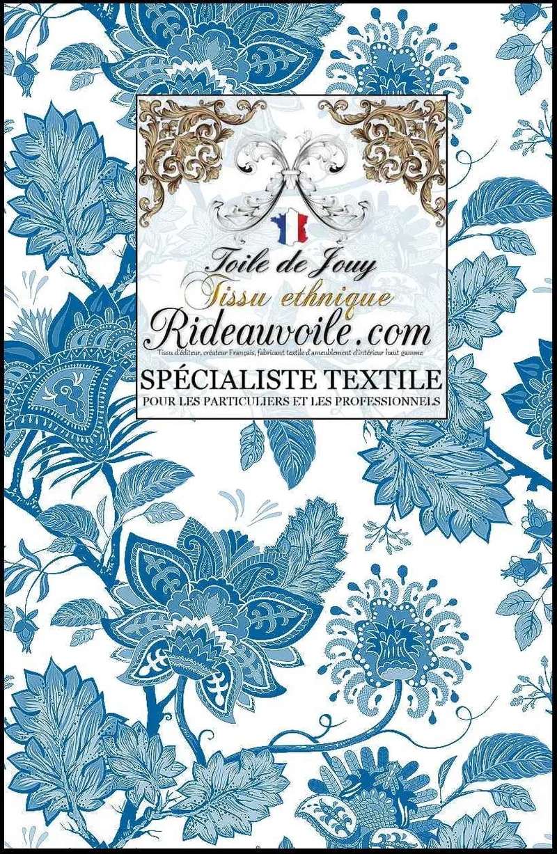 Toile de Jouy JAIPUR Batik Collection Paris bleu textile ameublement mètre rideau