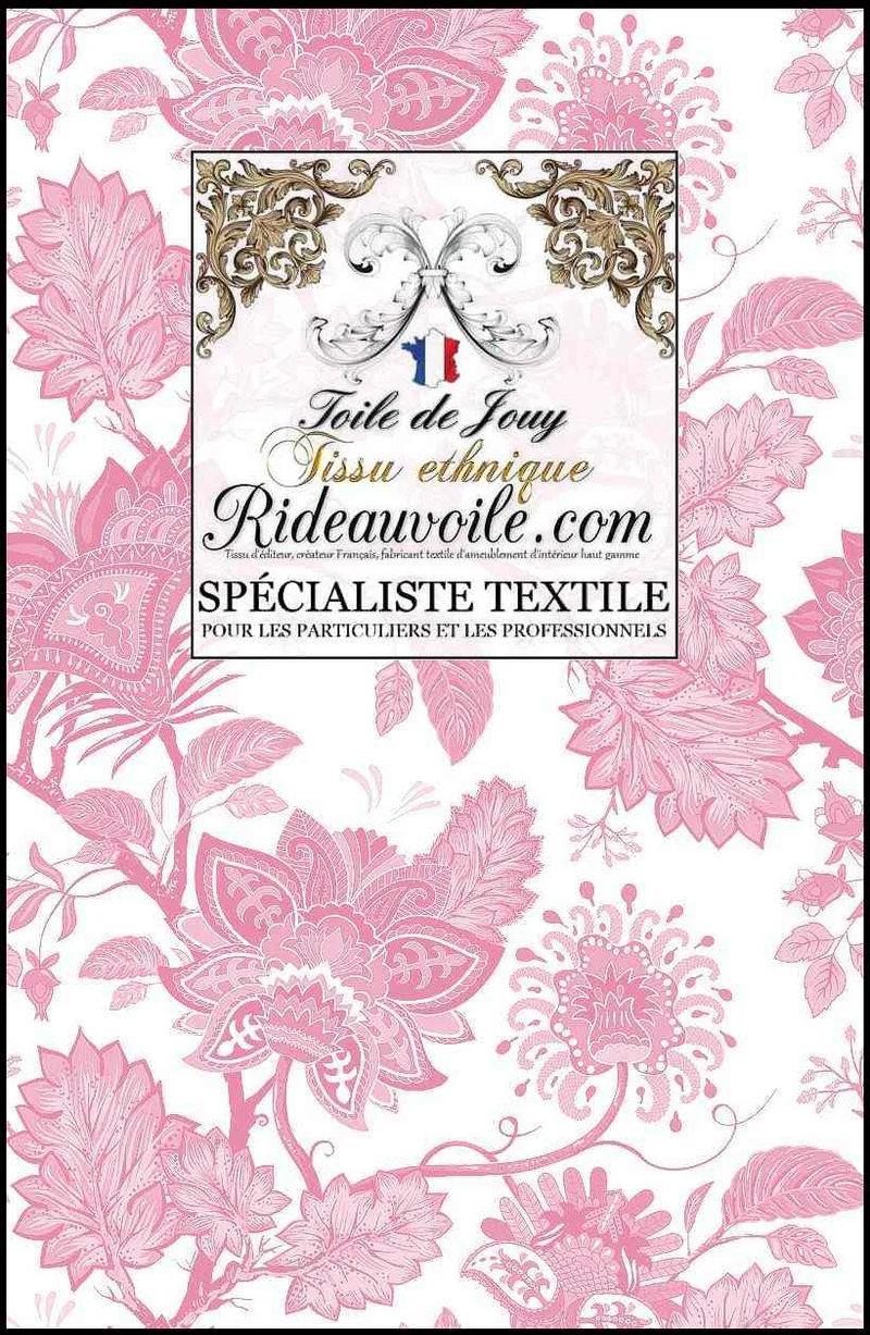 Toile de Jouy JAIPUR éditeur haut gamme textile ameublement mètre rideau rose