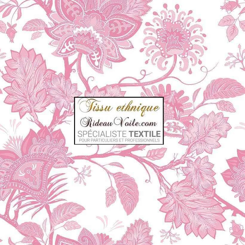 Toile de Jouy JAIPUR éditeur haut gamme textile ameublement mètre rideau rose
