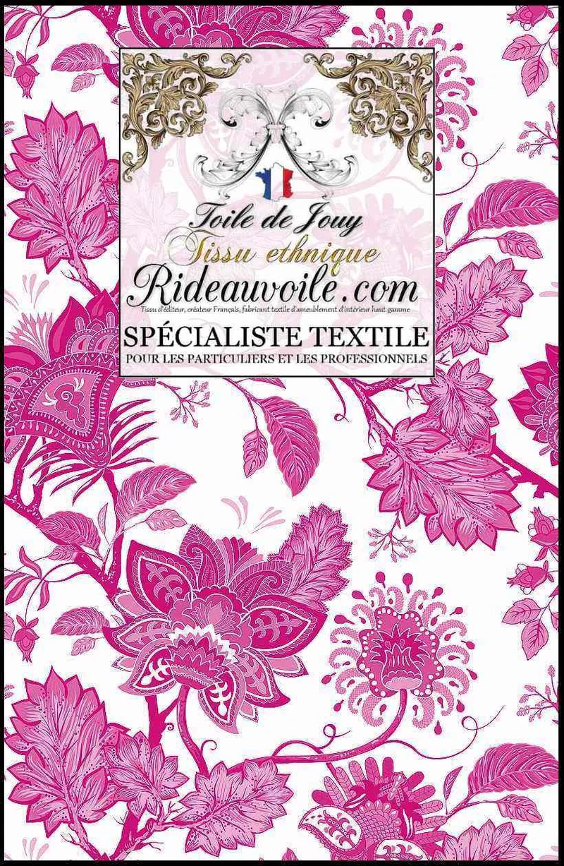Toile de Jouy JAIPUR éditeur haut gamme textile ameublement mètre rideau fuchsia