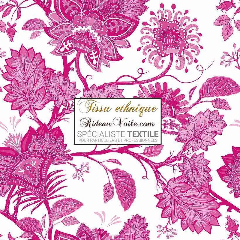 Toile de Jouy JAIPUR éditeur haut gamme textile ameublement mètre rideau fuchsia