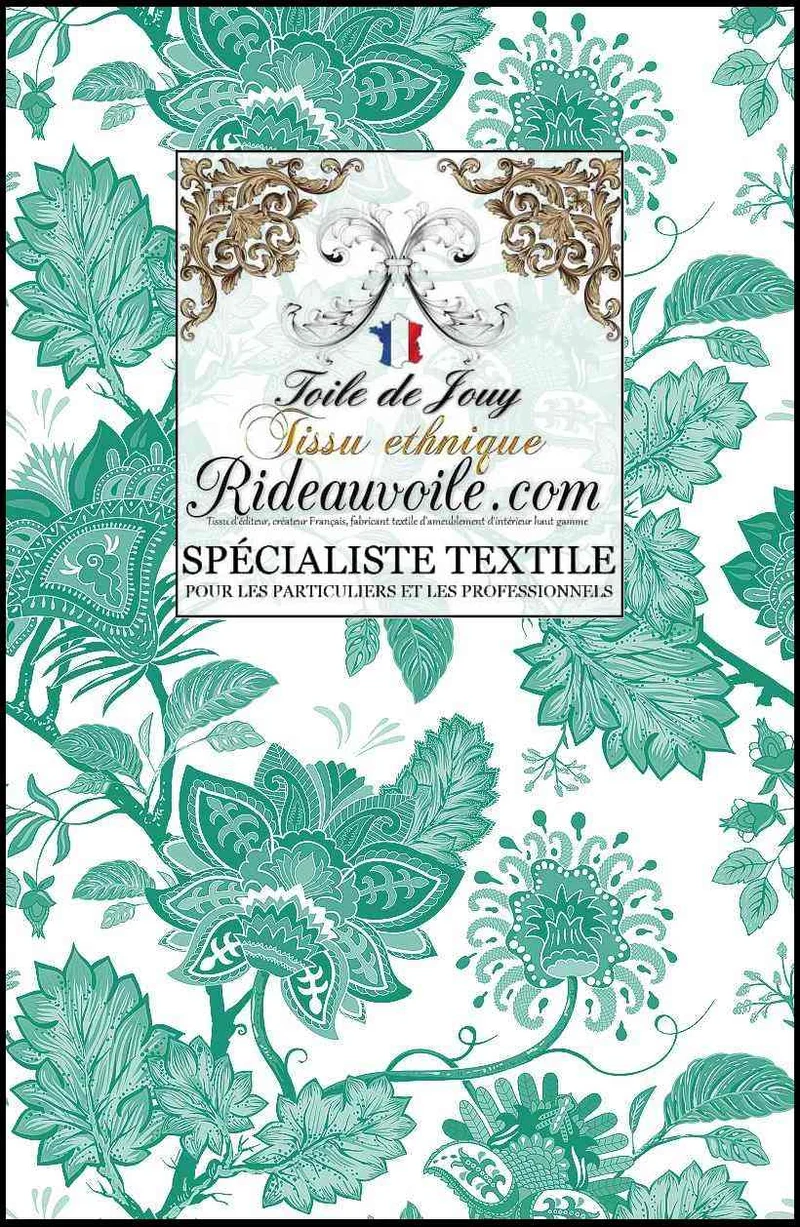 Toile de Jouy JAIPUR Luxe Paris éditeur textile ameublement mètre rideau vert menthe
