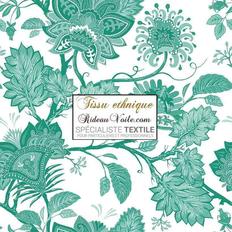 Toile de Jouy JAIPUR Luxe Paris éditeur textile ameublement mètre rideau vert menthe