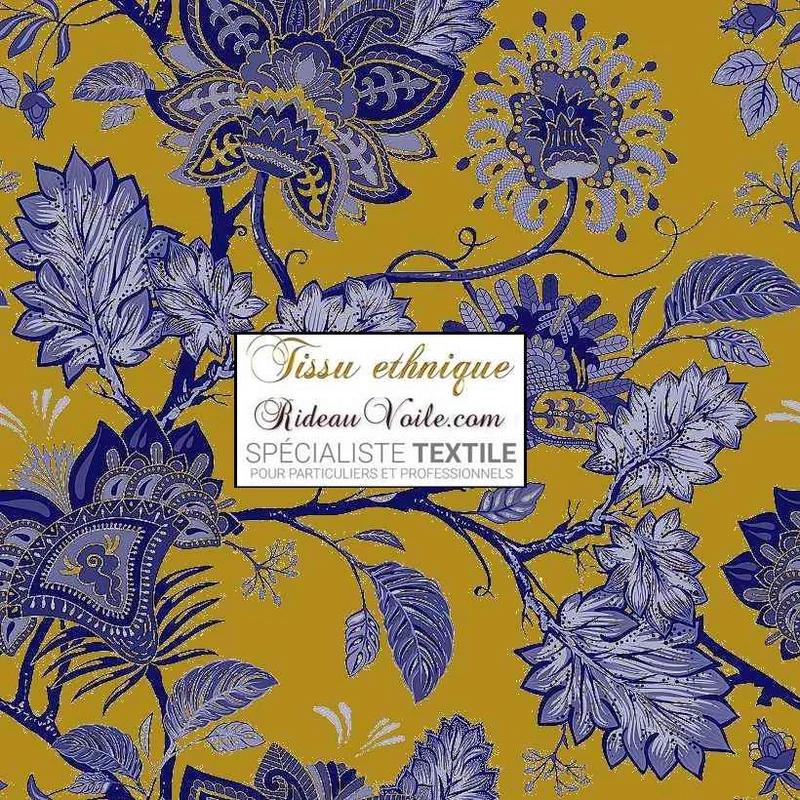 Boutique Indiennes Paisley Toile de Jouy JAIPUR textile ameublement mètre bleu vert
